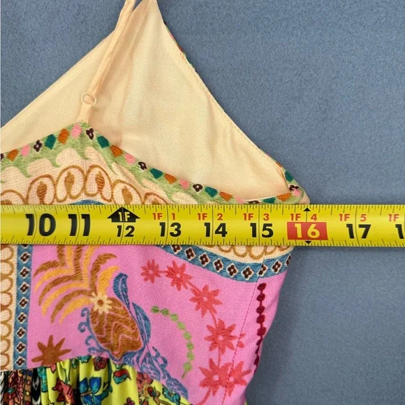 Farm Rio Mixed Scarves Midi Dress Size Small 100% Viscose Cut-Out Detail NWOT - Picture 11 of 12